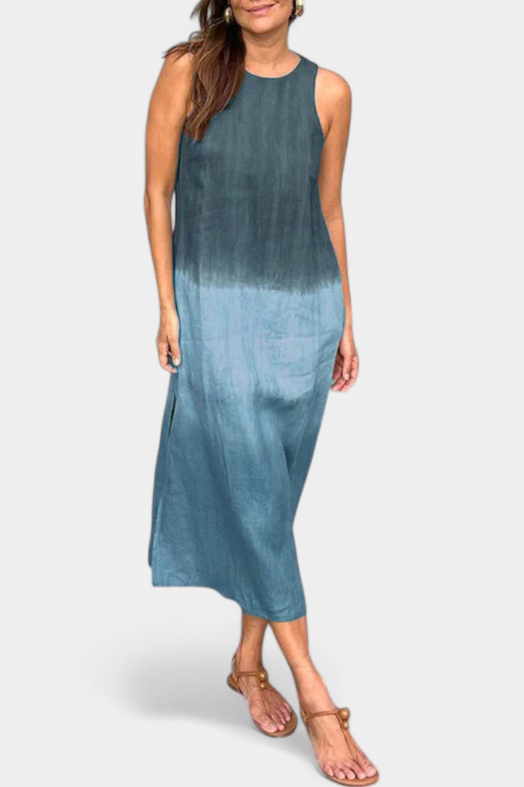 Taerra Sleeveless Dress with Gradient Tie-Dye Design