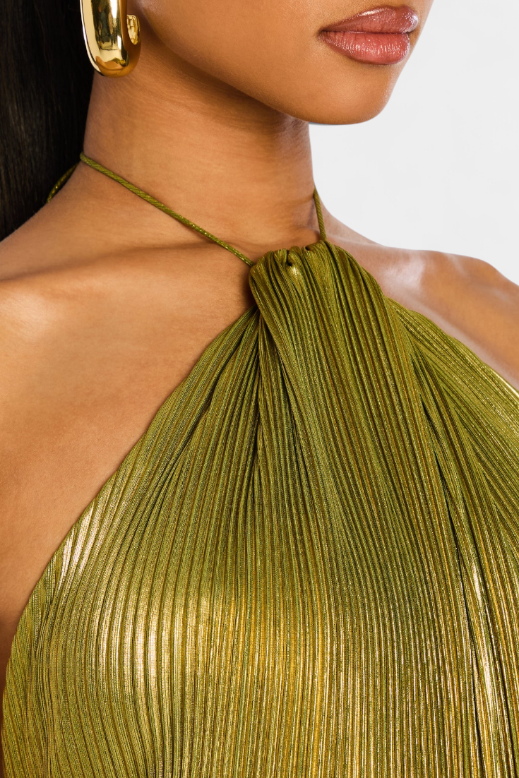 Emma Metallic Halter Dress with Open Back