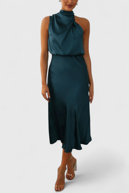 Rina Elegant Halter Neck Draped Dress