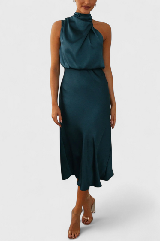 Rina Elegant Halter Neck Draped Dress