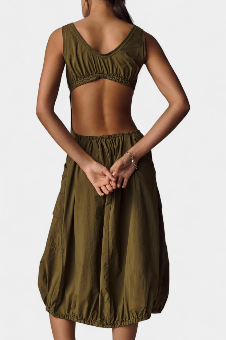 Katana Midi Dress with Bubble Hem and Corset Fit