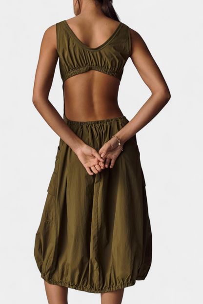 Katana Midi Dress with Bubble Hem and Corset Fit