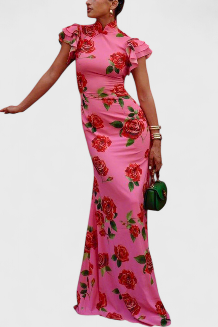 Mayra Qipao Dress with Rose Print