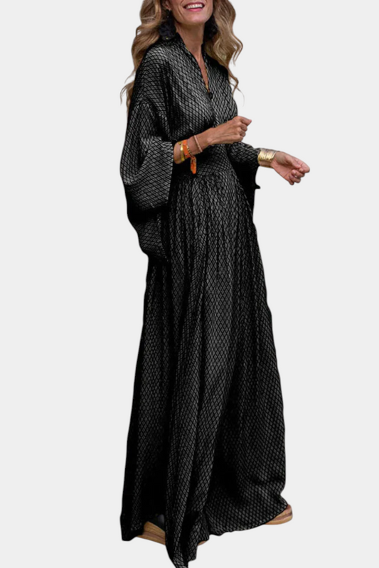 Anelia Geometric Maxi Dress with V-Neckline