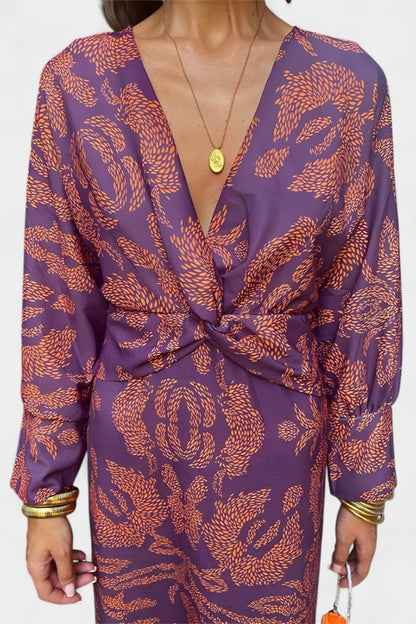 Elara Soft V-Neck Dress with Knot Detail