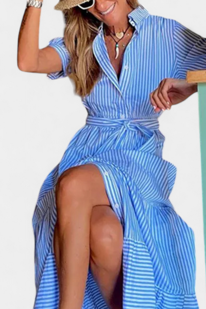 Maya Long Striped Shirt Dress with Belt