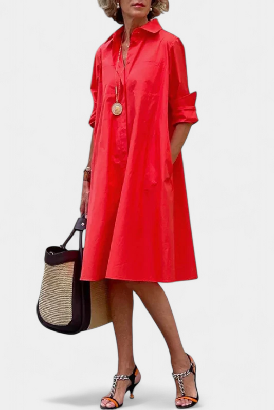 Larissa Cotton and Silk Dress with Lapel Collar