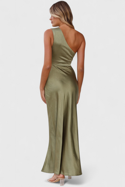 Josefa One-Shoulder Dress with Pleats and High Slit