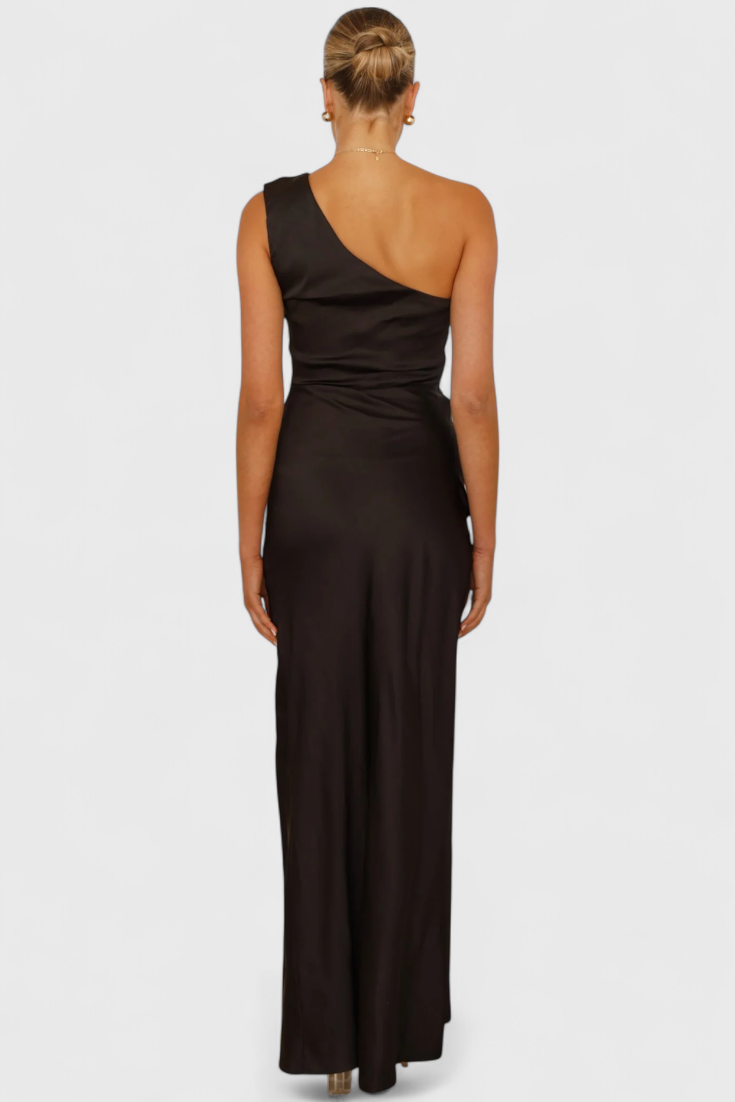 Josefa One-Shoulder Dress with Pleats and High Slit