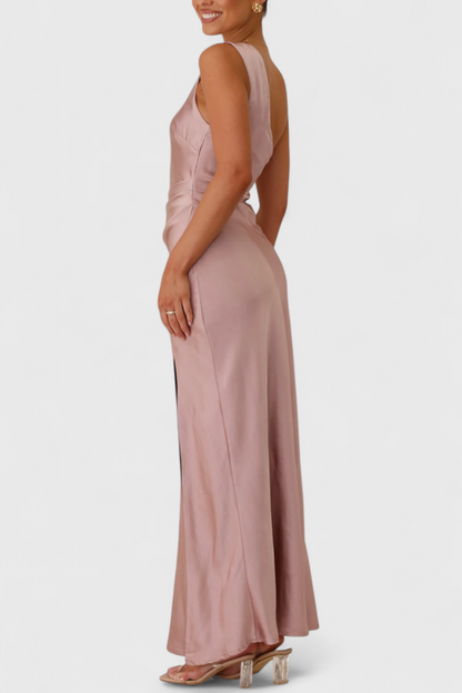 Josefa One-Shoulder Dress with Pleats and High Slit
