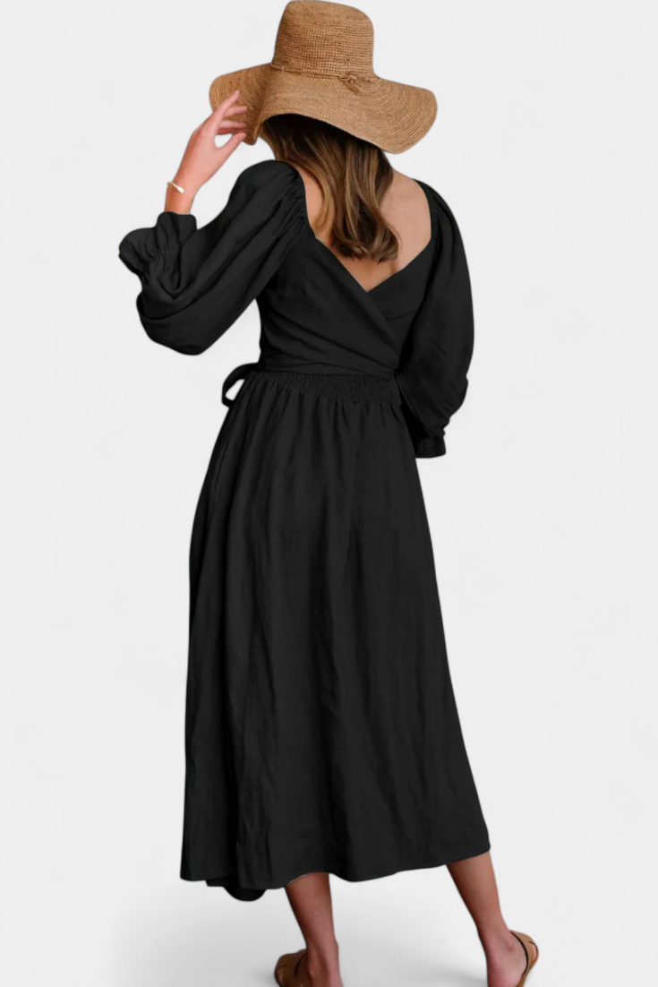 Petra Two-Tier Dress with Ruched Bodice and Puff Sleeves