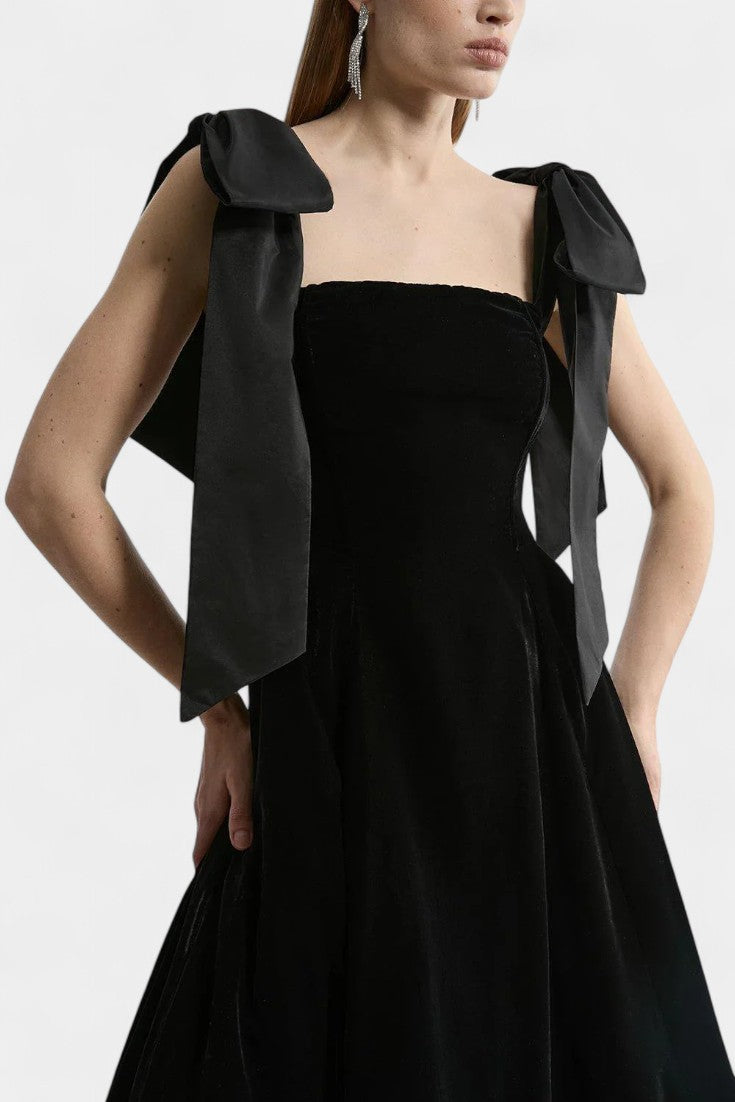 Ajla Strapless Velvet Midi Dress with Bow