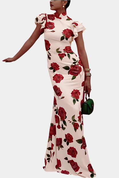 Mayra Elegant Qipao Dress with Rose Print