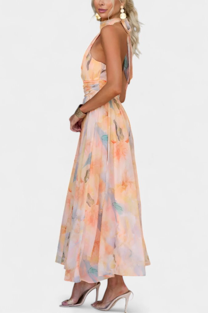 Alaia Halter Dress with Watercolor Print