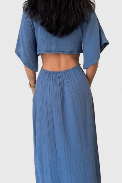 Myra Long Dress with Front Bow and Cut-Out Details