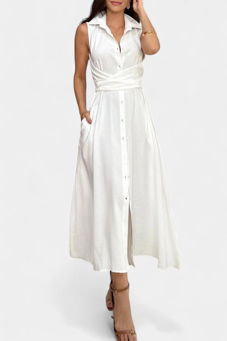 Meryl Button-Down Shirt Dress with Adjustable Belt
