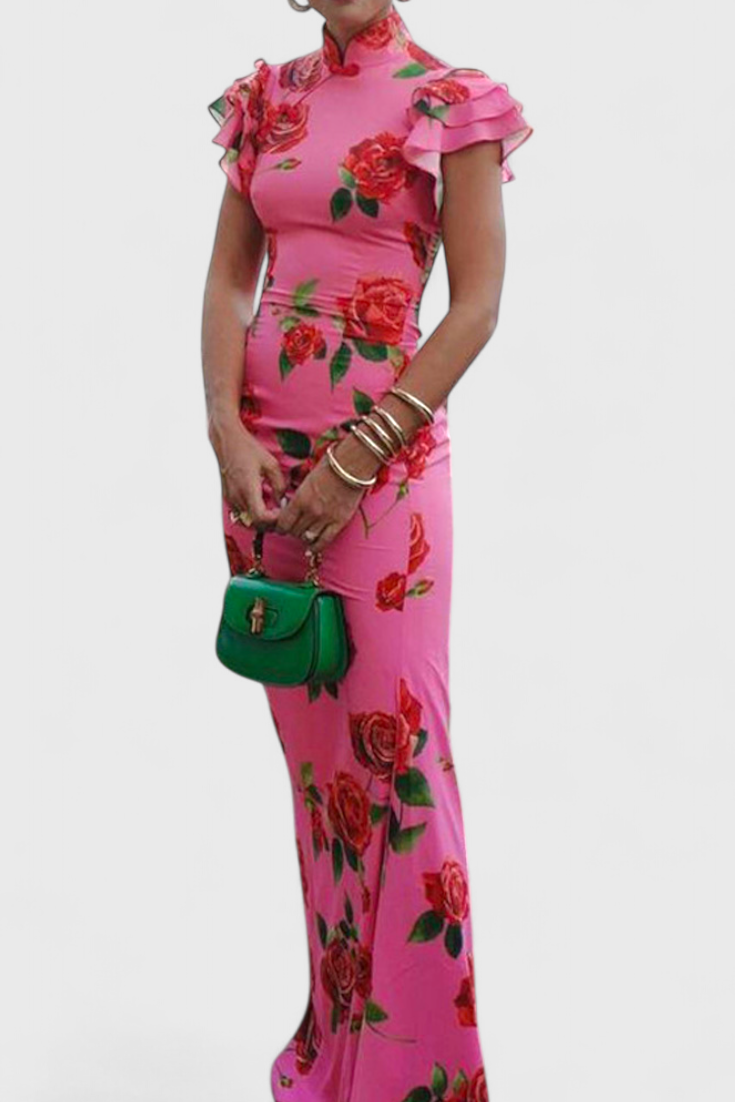 Mayra Qipao Dress with Rose Print