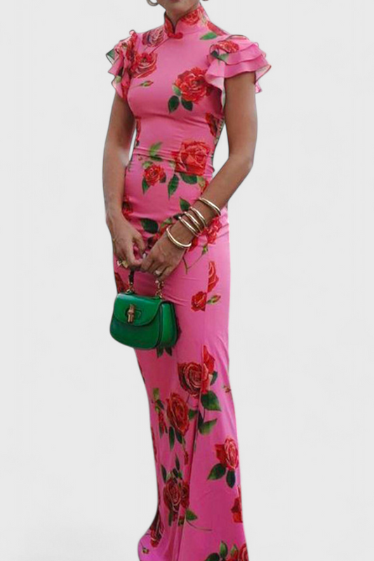 Mayra Qipao Dress with Rose Print