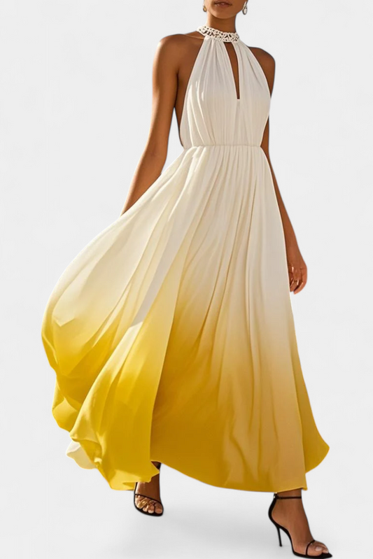 Starla Pleated Halter Dress with Pearl Details
