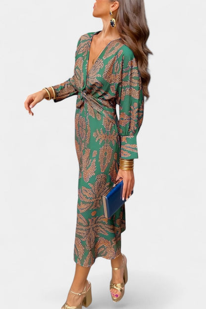 Elara Soft V-Neck Dress with Knot Detail