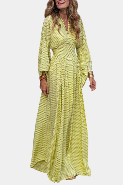 Anelia Geometric Maxi Dress with V-Neckline