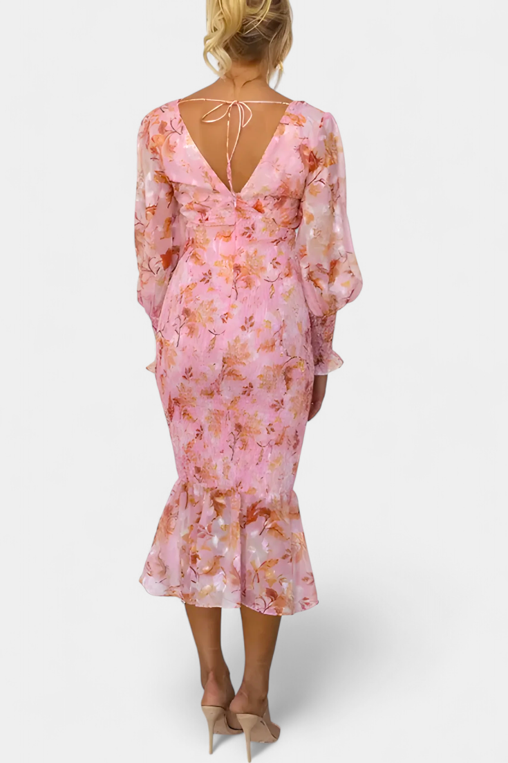 Carly Long Sleeve Floral Dress with Cinched Waist