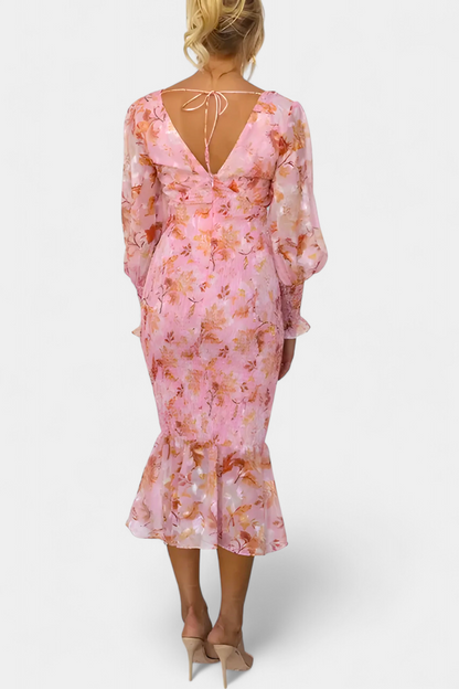 Carly Long Sleeve Floral Dress with Cinched Waist