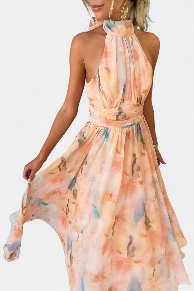 Alaia Halter Dress with Watercolor Print