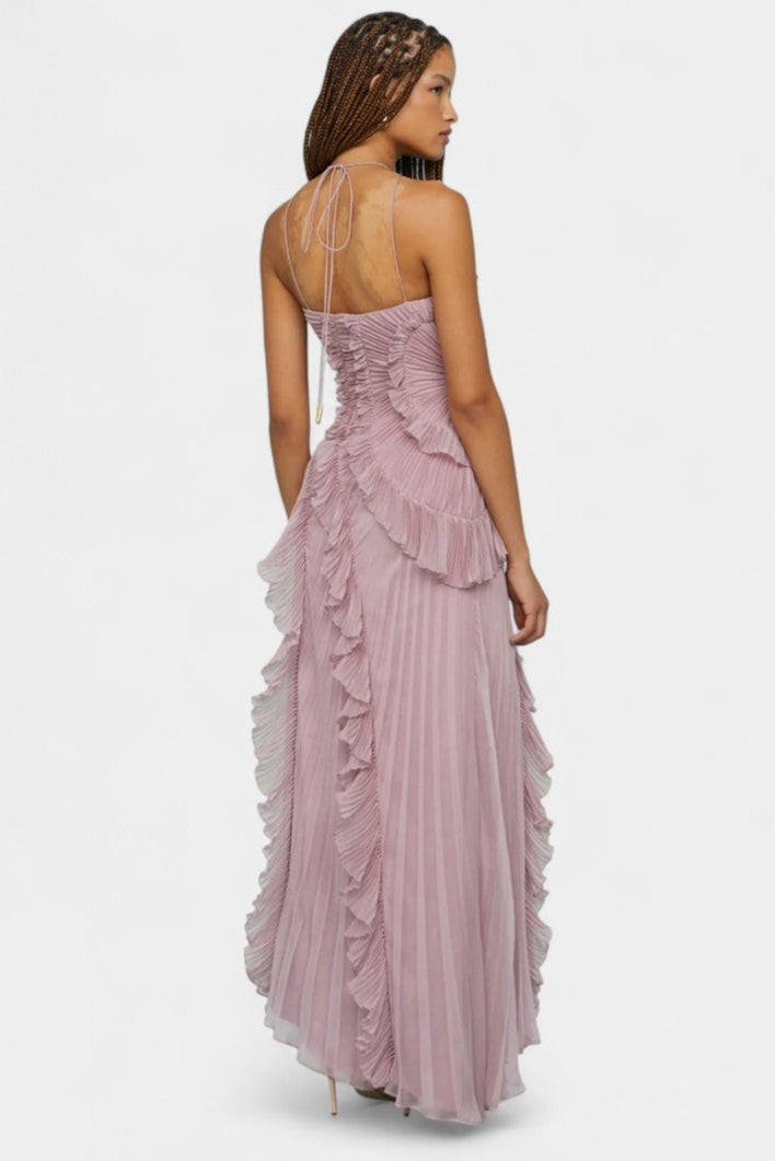 Bia Halter Dress with Pleated Ruffles