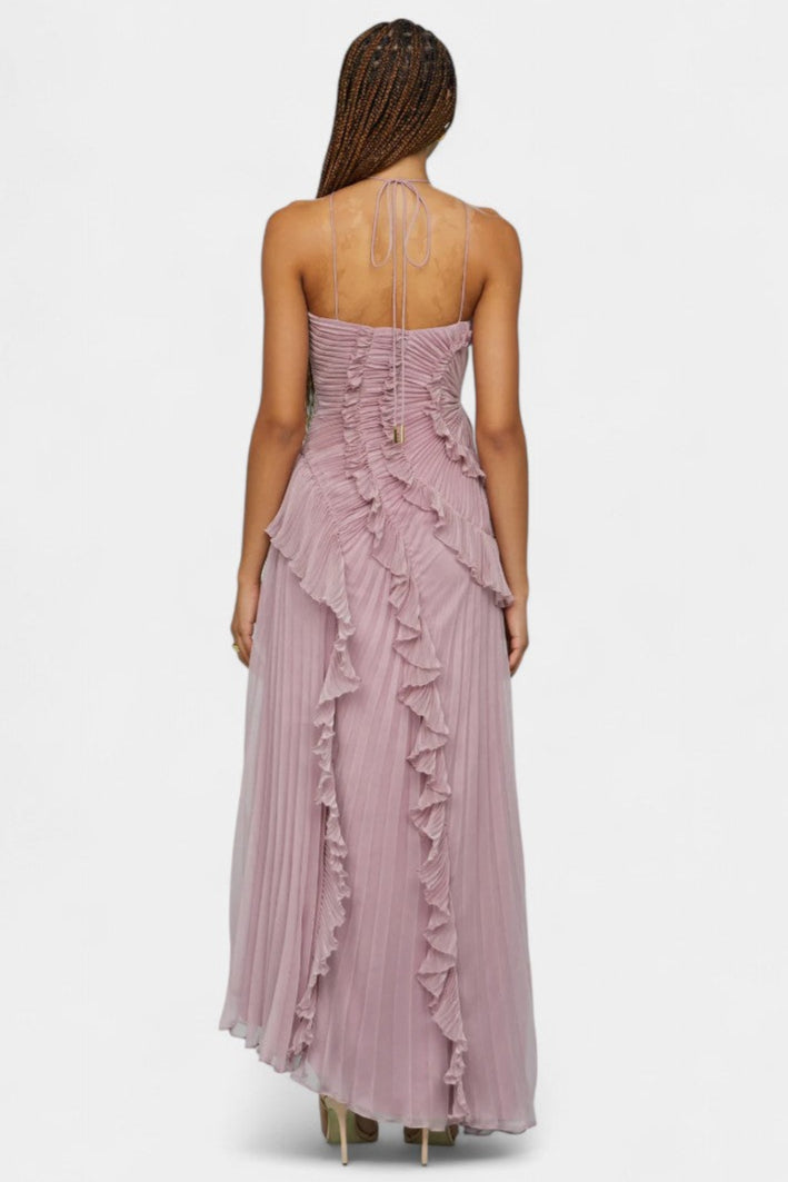 Bia Halter Dress with Pleated Ruffles