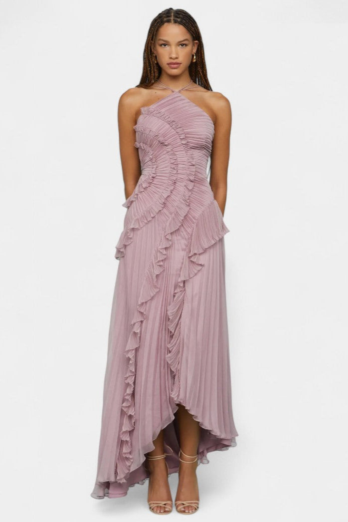 Bia Halter Dress with Pleated Ruffles