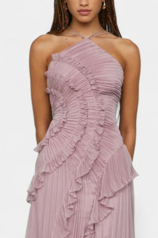 Bia Halter Dress with Pleated Ruffles