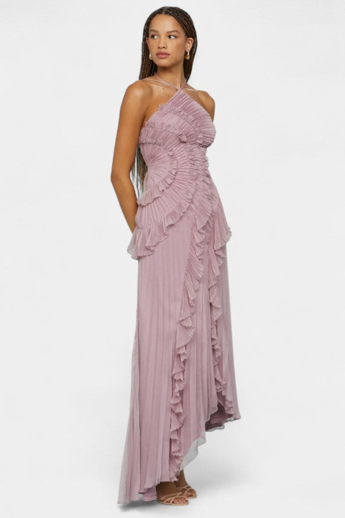 Bia Halter Dress with Pleated Ruffles