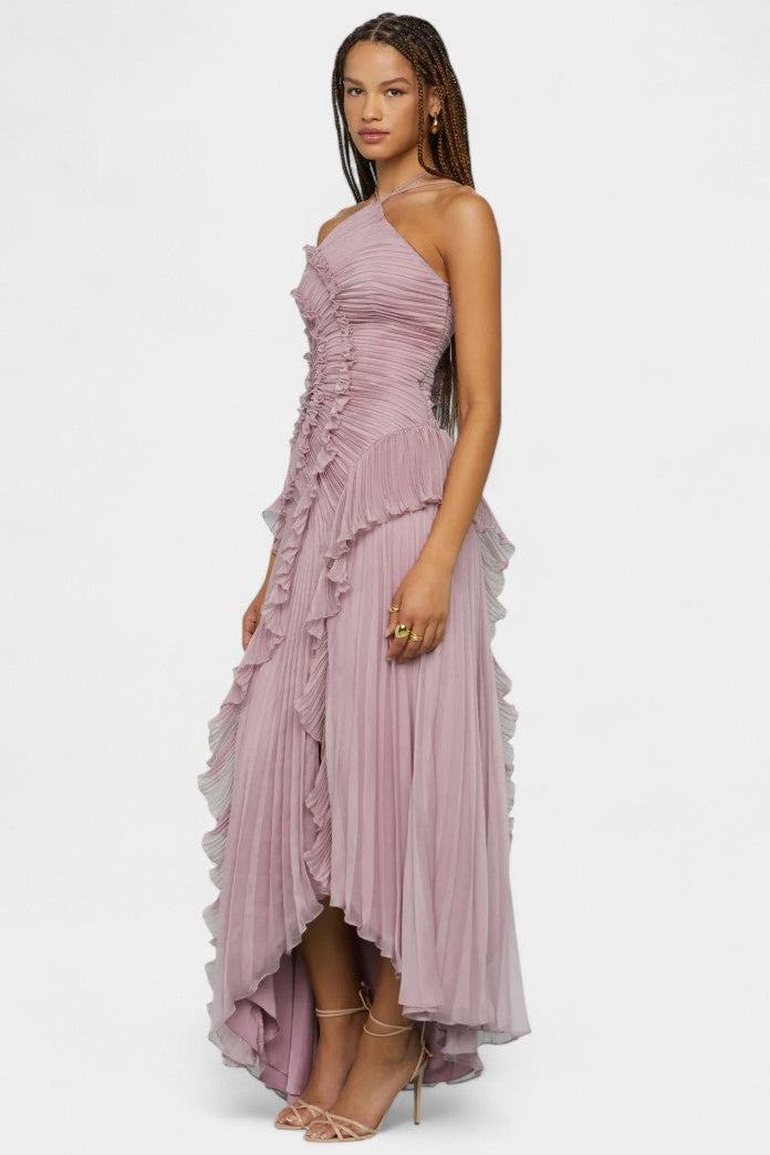 Bia Halter Dress with Pleated Ruffles