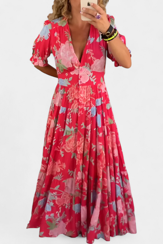 Lina Floral Dress with V-Neckline