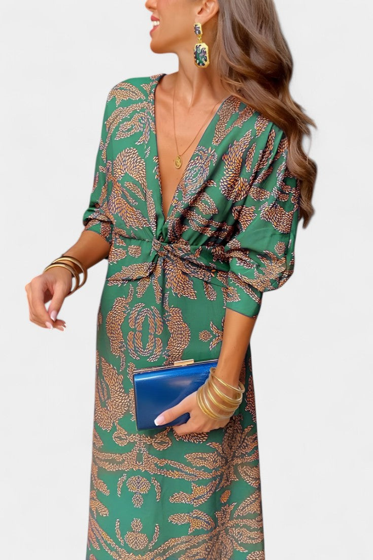 Elara Soft V-Neck Dress with Knot Detail
