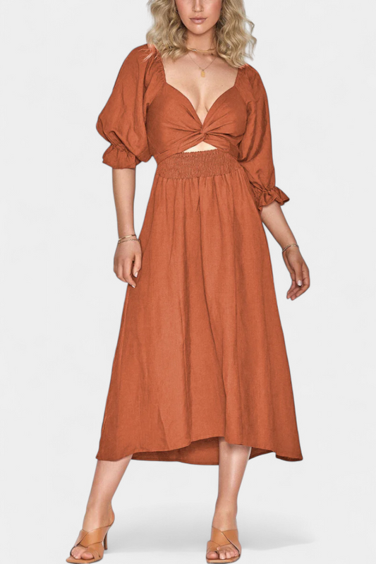 Petra Two-Tier Dress with Ruched Bodice and Puff Sleeves