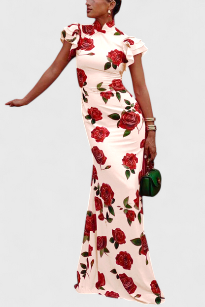 Mayra Qipao Dress with Rose Print