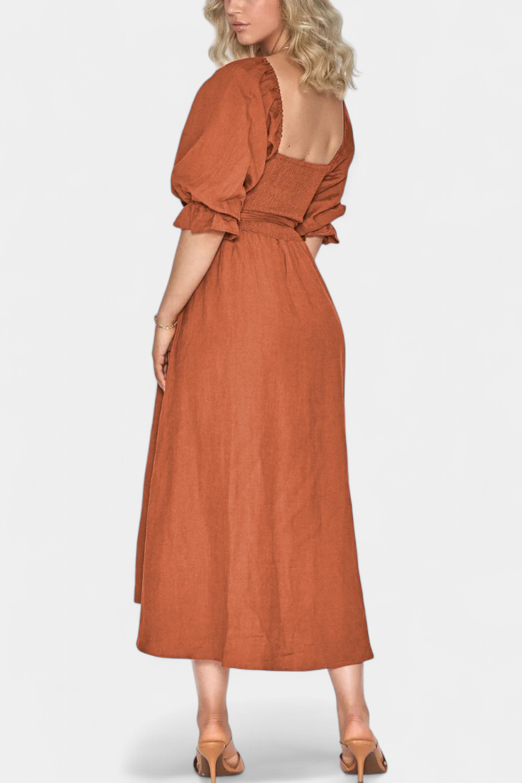 Petra Two-Tier Dress with Ruched Bodice and Puff Sleeves