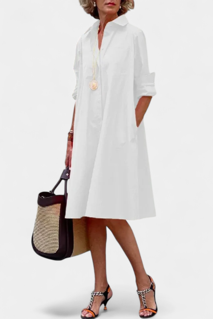 Larissa Cotton and Silk Dress with Lapel Collar