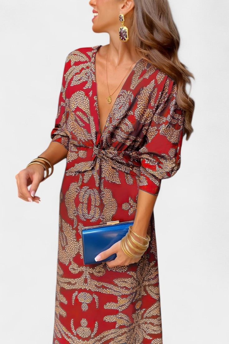 Elara Soft V-Neck Dress with Knot Detail