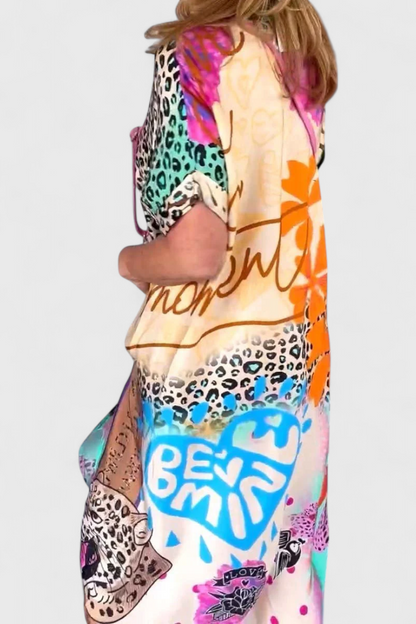 Gala Casual Boho Dress with Leopard Print and V-Neckline