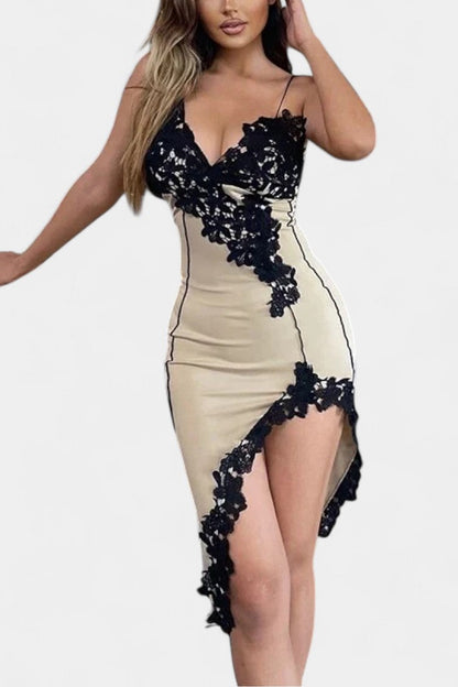 Diana Asymmetrical Midi Dress with Lace Panel