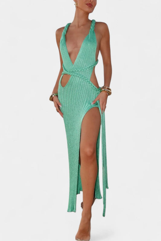 Jamie Knit Maxi Dress with Braided Waist Detail