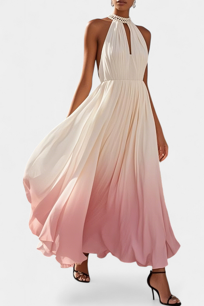 Starla Pleated Halter Dress with Pearl Details