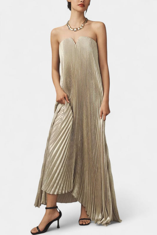 Andreia Sleeveless A-Line Dress with Pleats