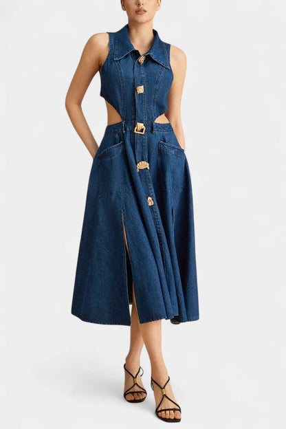 Alia Sleeveless Denim Dress with Elegant Cutout
