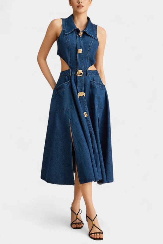 Alia Sleeveless Denim Dress with Elegant Cutout