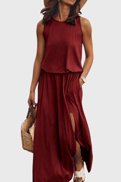 Dianne Sleeveless Side Slit Loose Fit Dress