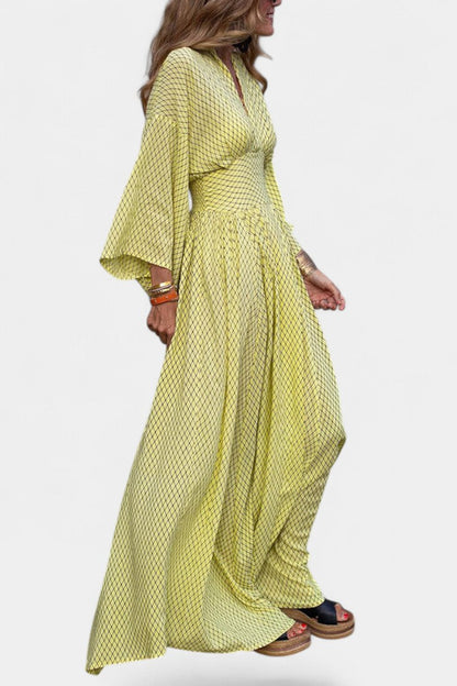 Anelia Geometric Maxi Dress with V-Neckline